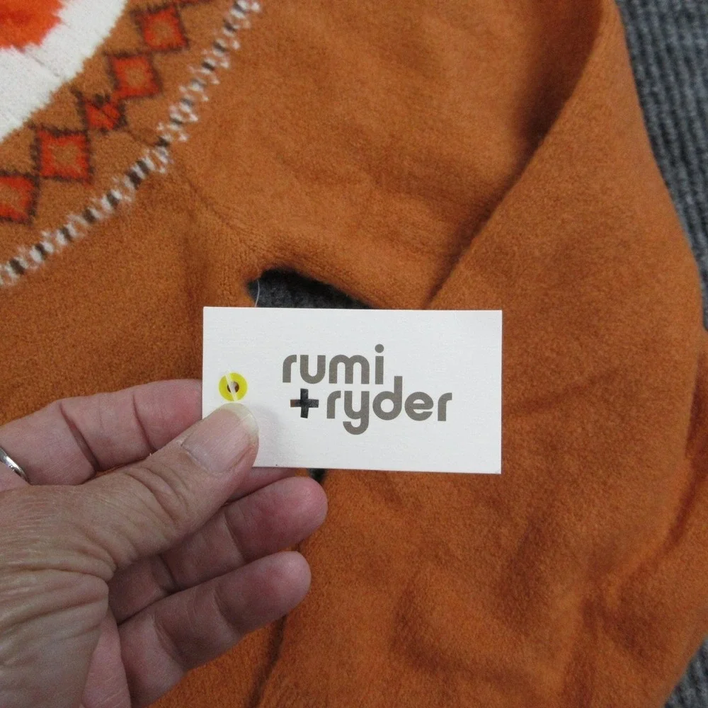 Rumi + Ryder Sweater Kids L 12-14 Orange Fair Isle Pumpkin Yoke Pullover NWT